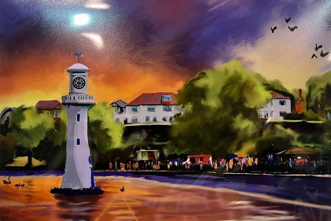 Roath Park on Purple - 10x8 - A Welsh Secret - Christopher Langley - A4 Mounted - 