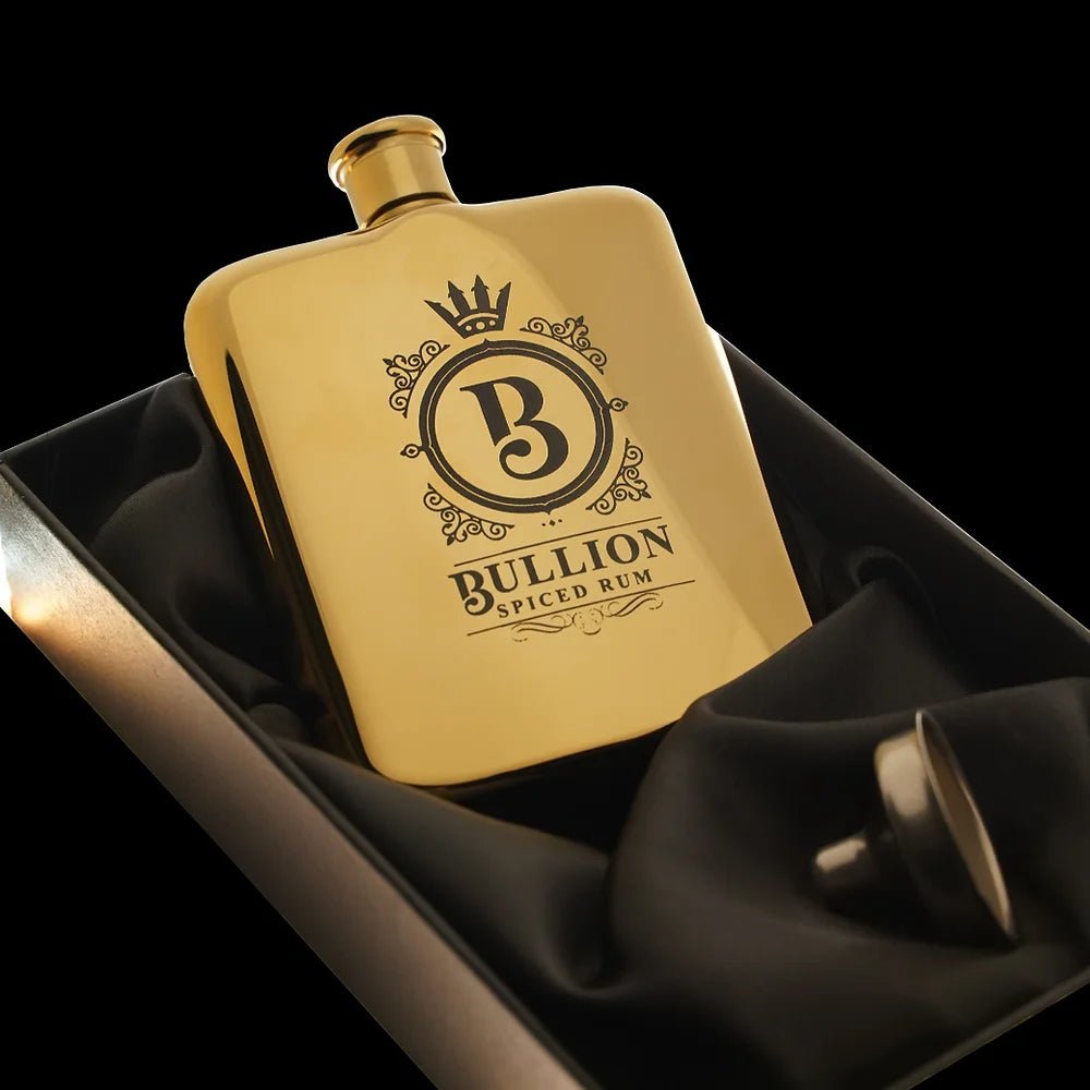 Bullion Rum Gold Hip Flask with Funnel - A Welsh Secret - Bullion Rum - Bullion Rum - -